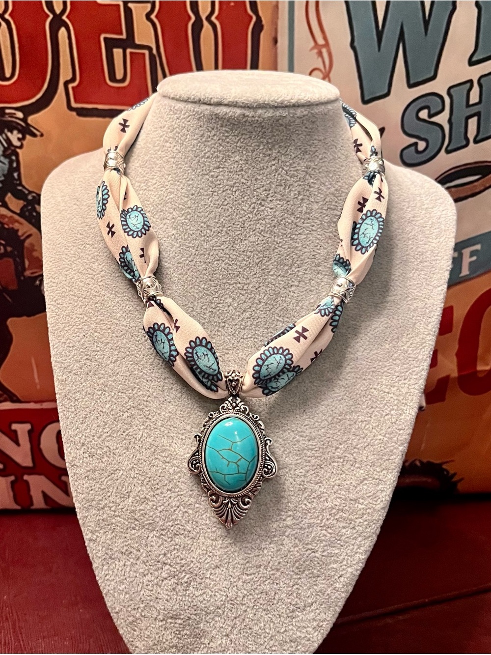 Southwestern Turquoise Bandana Scarf Necklace